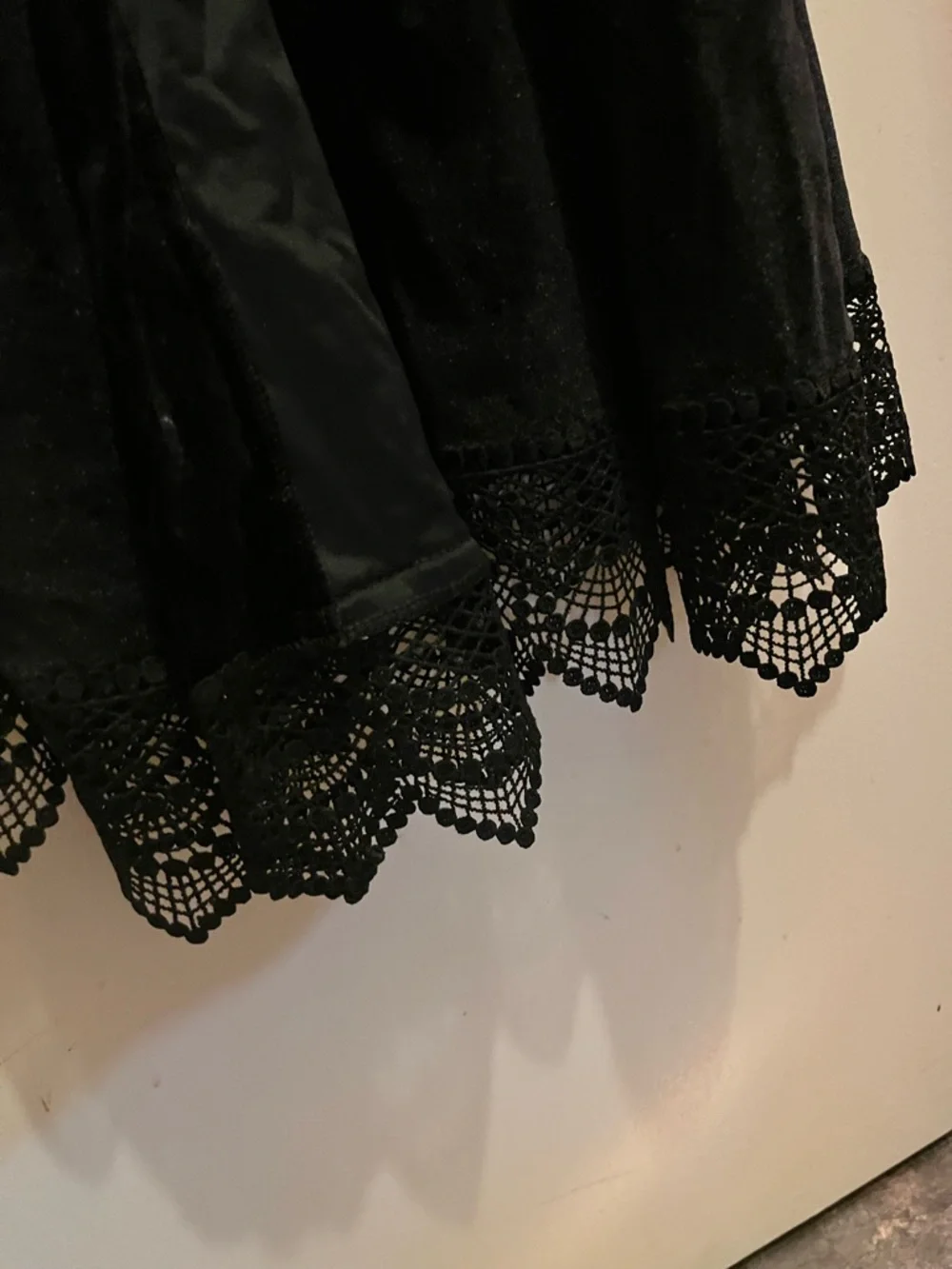 Black Velvet Long Robe with Lace Trim - Picture 3 of 5